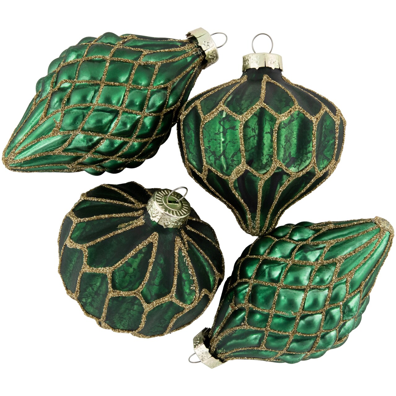 Northlight 4ct Green with Gold Glitter Onion and Finial Glass Christmas Ornaments 4.75"
